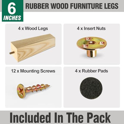FoDau770 Square Furniture Legs 6 Inch, Ash Wood Legs with 5/16"-18 Bolts - size: 6 Inch