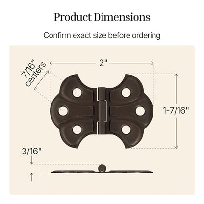 Antique Brass Butterfly Hinges - 2" x 1-7/16" - Pack of 2 - Surface Mount Hinges for Cabinet Doors and Boxes - UA-262-HAB (1) - color: Antique Brass