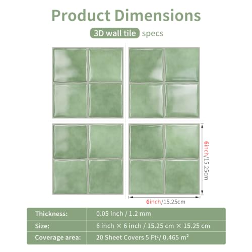 20pcs Peel and Stick Backsplash Wall Tiles,Gray Green 6"x6" - color: Gray Green