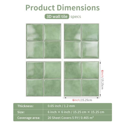 20pcs Peel and Stick Backsplash Wall Tiles,Gray Green 6"x6" - color: Gray Green