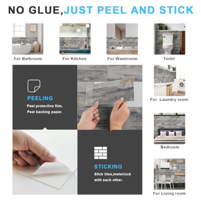 URCOLOR 102-Piece Peel and Stick Backsplash Tiles, 3" x 6" Linen Gray Wood Rustic Tile, Stick on Backsplash for Kitchen, Bathroom,Camper, Fireplace - color: Linen Gray Wood