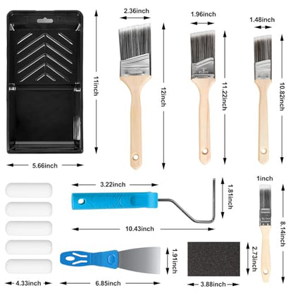 Paint Roller Kit, Paint Brushes and 4 Inch Foam Small Paint Roller Set, All in One Paint Tools for Professional or Home Owners for Professional Painting Results - size: Small