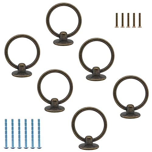 Luomorgo Antique Bronze Ring Pull Handle Knobs, 6 Pcs - color: Bronze-6pcs