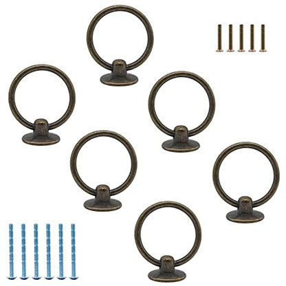 Luomorgo Antique Bronze Ring Pull Handle Knobs, 6 Pcs - color: Bronze-6pcs