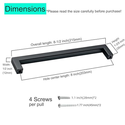30 Pack Matte Black Cabinet Handles Black Square Dresser Pulls Cupboard Drawer Handles 8" Hole Center 203mm Modern Stainless Steel Kitchen Cabinet Hardware - color: Matte Black, size: 8 inch hole center (203mm)