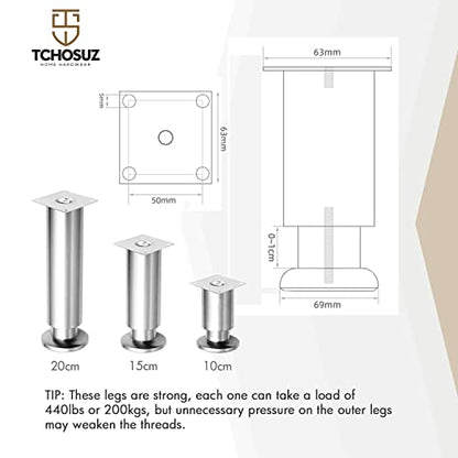 6 Inch Stainless Steel Tapered Furniture Legs Heavy Duty Set of 4 - color: Stainless Steel-silver, size: 6 inches