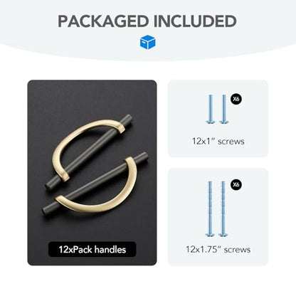 HOME EDIT Brushed Gold & Grey Cabinet Pulls Curved, 5 Inch/128 mm, 10 Pack - color: Brushed Brass & Pearl Grey, size: 5 Inch Hole Center