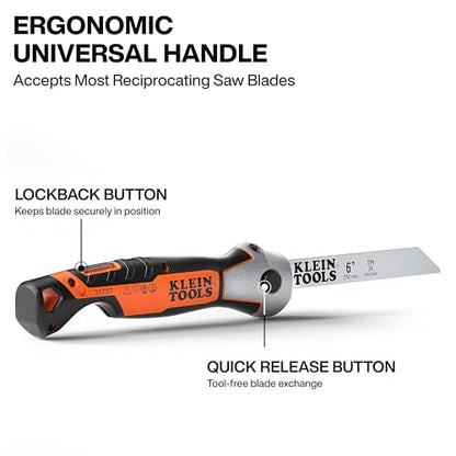 Klein Tools 31757 Folding Multi-Purpose Jab Saw, Multiple Blades Included, Dual-Locking Positions, Cuts Drywall, Metal, Wood, and Plastic - style: Multi-Purpose Jab Saw