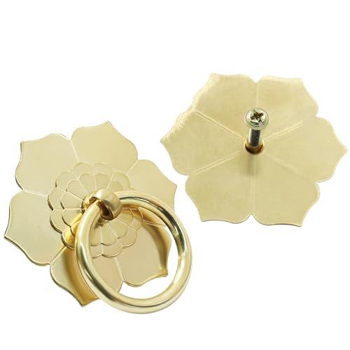 Murtenze Brass Ring Pulls Handle, Gold, 2 Pieces, Flower-2 - color: Gold, Flower-2
