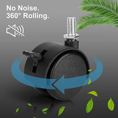 4 Pack 1.5 Inch Swivel Stem Caster Wheels Replacement Casters 1.5'' Furniture Wheel with Locking Brake Metric Threaded Stem M8 Wheels for Table Drawer Plant Shelf Metal Rack Laundry Basket