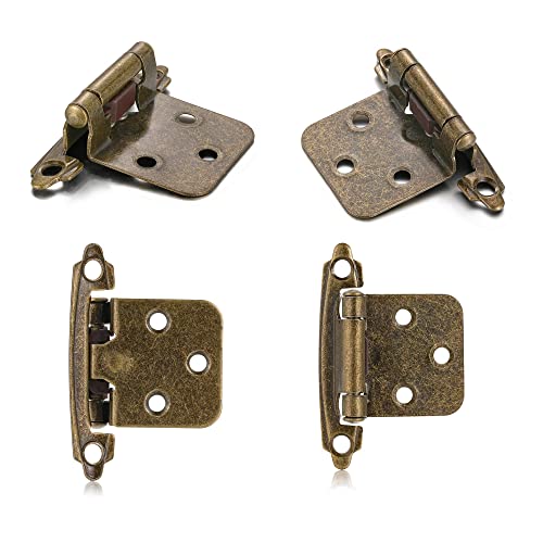Antique Brass Cabinet Hinges, 1/2” Overlay, 4 Pack - color: Antique Brass, size: 1/2 Inch Overlay