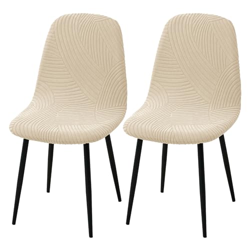 HAOYONG Modern Dining Chair Covers Printed Shell Chair Cover Lounge Armless Chair Cover Stretchable Slipcovers for Kitchen, Office, Dining Room and Living Room(Set of 2) - color: Beige, size: 2 PCS
