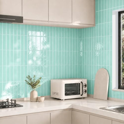 Backsplash Tile Peel and Stick, 11.42'' x 9'', Turquoise - color: Turquoise
