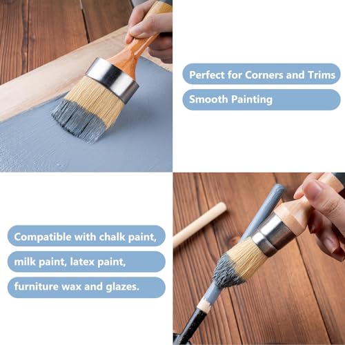 Mister Rui 2-Pack Wax & Chalk Paint Brush, Medium & Small, Natural Bristle - size: 1.2"1.9"