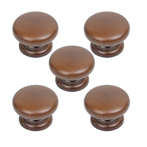 Mysummer 5 Pack Round Wood Drawer Knobs Walnut Finished Kitchen Cabinet Pulls Handles Hardware for Kitchen Cabinets Furniture Dresser Wardrobe Cupboard Drawer Pulls Knobs 33x25mm/1.3x0.98inch(DiaxH) - color: Walnut