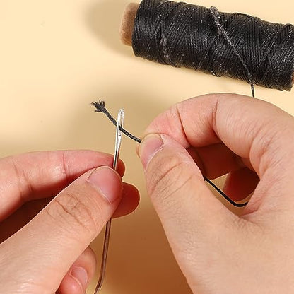 55 Yards Waxed Thread with 7 Leather Needles for Hand Sewing - color: Black