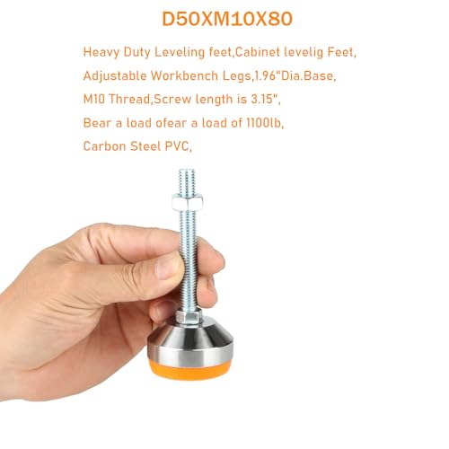 Heavy Duty Leveling feet, 1.95" Dia Base,M10 Thread,1100 lb Capacity,4Pcs - size: D1.95in x M10 x H3.15in
