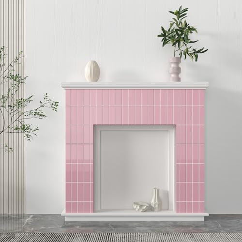 CHIHUT 6 Sheets Pink Glossy Peel and Stick Subway Backsplash Tiles 12"x12" - color: Solid Pink, size: 6 Tiles