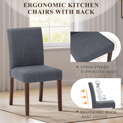 Upholstered Parsons Dining Chairs Set of 2, Modern Dining Room Chairs with Back, Fabric Kitchen Side Chairs with Wood Legs for Dinner Farmhouse Restaurant, Dark Grey - color: Dark Grey, size: Set of 2