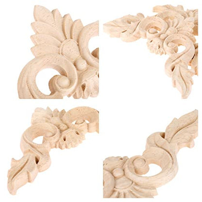 4Pcs Wood Carved Appliques Onlays Unpainted Little Wooden Corners Decals - size: 10 x 10 cm
