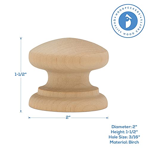 Woodpeckers British Wood Knobs 2 inch, Pack of 25 Unfinished Round Wooden Knobs for Crafts, Dresser Drawers, Cabinets, and Furniture - size: 2 Inch
