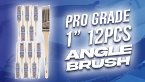 Pro Grade Paint Brushes, 1 Inch Angle Paint Brush, Walls & Trim, 12 Pack