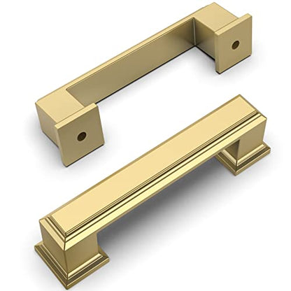 Amerdeco 10 Pack Brushed Gold Cabinet Pulls 3 Inch Hole Center Drawer Pulls Cabinet Hardware Solid Kitchen Cabinet Handles for Bathroom Drawer Pulls Dresser Pulls ZH0001 - color: Brushed Gold, size: 3" hole center, style: 10 Pack