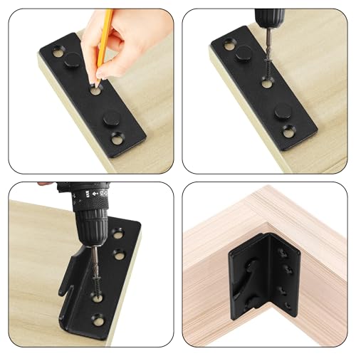 Rockgoya Bed Rail Brackets, Black Bed Frame Hardware, Set of 4 Pack Wooden Bed Brackets with Screws, Bed Rail Fittings, Heavy Duty Non-Mortise - color: Black
