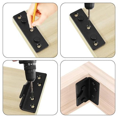 Rockgoya Bed Rail Brackets, Black Bed Frame Hardware, Set of 4 Pack Wooden Bed Brackets with Screws, Bed Rail Fittings, Heavy Duty Non-Mortise - color: Black