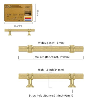 Amerdeco 10 Pack Brushed Gold Cabinet Pulls 5.9 Inch Length (3-3/4 Inch Hole Center) Kitchen Cabinet Handles for Drawer, Cupboard and Wardrobe ZH0025 - color: Brushed Gold, size: 3.75"/96MM Hole Center, style: 10 Pack