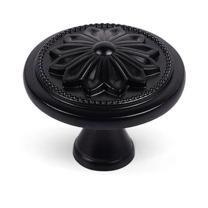DWYL & LWYD 10 Pack Black Cabinet Knobs,Heavy Duty Zinc Alloy Flower Pattern,1-2/5"Dia Round Matte Black Kitchen Cabinet Knobs Handles for Cabinets and Drawers Drawer Pulls - color: Black