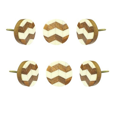 Perilla Home Set of 6 Decorative Round Shape Acrylic and Wood Knobs - for Room Kitchen Cabinet,Hardware, Cupboard, Door, Dresser Pulls Handles - (Brown & White) - style: Brown and white