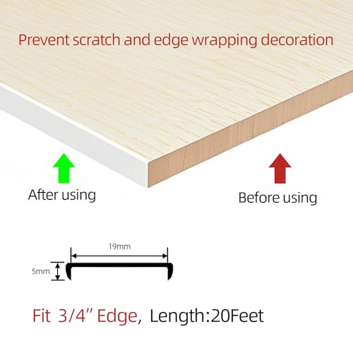 U-Shape Plywood Edge Banding - 3/4" Edge Protector, Self-Adhesive Trim for Veneer, Furniture, Countertop, Table, Sheet Metal - White, 20Ft - size: 3/4inch (20Ft)