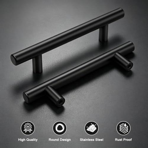 Gobrico 10 Pack 3-1/2" (90mm) Hole Center Cabinet Handles, Black Cabinet Pulls, Matte Black Stainless Steel Drawer Pulls, 6" Overall Length - color: Black, size: 3-1/2 Inch Hole Center