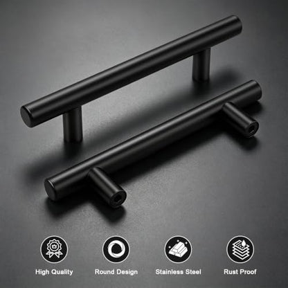 Gobrico 10 Pack 3-1/2" (90mm) Hole Center Cabinet Handles, Black Cabinet Pulls, Matte Black Stainless Steel Drawer Pulls, 6" Overall Length - color: Black, size: 3-1/2 Inch Hole Center