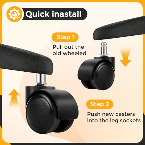 2" Office Chair Caster Wheels, 99% Universal Fit, Quiet Replacement 5 Pack - color: black