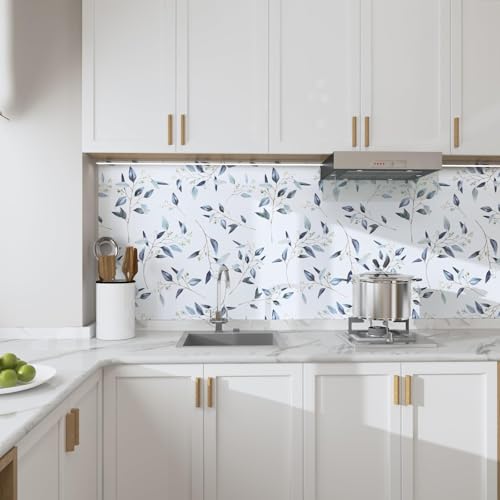 Laatse Light Leaf Floral Wallpaper Peel and Stick 17.5" x 118", White Blue - color: Blue, size: 17.5" x 118"