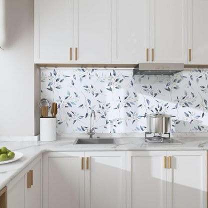 Laatse Light Leaf Floral Wallpaper Peel and Stick 17.5" x 118", White Blue - color: Blue, size: 17.5" x 118"