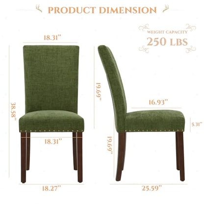 Parsons Dining Chairs Set of 6, Upholstered Nailhead Dining Room Kitchen Side Chair with Thick Cushions and Wood Legs, Green - color: Green, size: set of 6