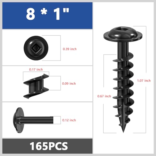 Wensilon Pocket Hole Screws, #8 x 1, Square Drive, Black, 1lbs 165pcs - color: Black, size: 8*1"
