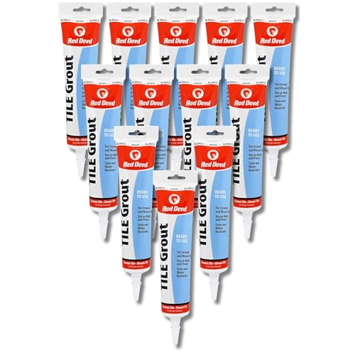 Red Devil 0425 Pre-Mixed Tile Grout - Professional Quality, Excellent Adhesion, Ideal for Wall & Floor Use - 5.5 oz, White, Pack of 12, Made in USA - color: White, size: 5.5 oz, style: 12 - Pack