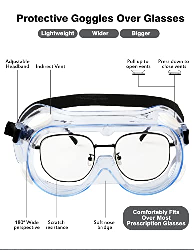 MELASA Safety Goggles ANSI Z87.1 Anti-Fog Protective Lab Goggles Chemistry - color: Clear - 2 Pcs