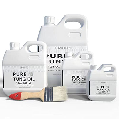 128oz 100% Pure Tung Oil with Brush, Food Safe Waterproof Low Odor - size: 128 Fl Oz