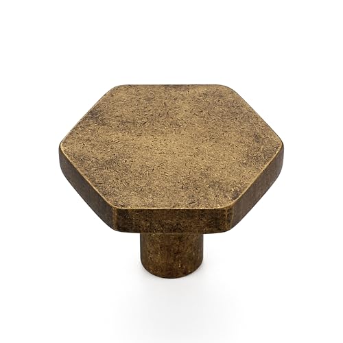 Antique Brass Cabinet Knobs 1.1 in Hexagon 15 Pack Solid Kitchen Hardware - color: Antique Brass