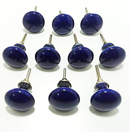 Zoya Ceramic Knobs 10 Bright Color Knobs Rare Hand Painted Ceramic Knobs Cabinet Drawer Pulls (Navy Blue)