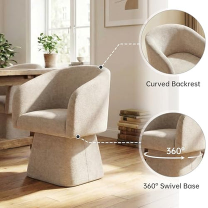 VKNOW Upholstered Swivel Dining Chairs Set of 4 with Barrel Back and Arm - color: Khaki