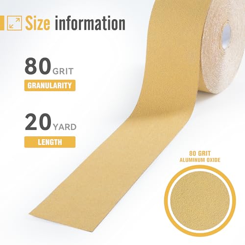80 Grit Sandpaper Roll 20 Yard Long Continuous Roll,2-3/4” Wide Adhesive Backed Sandpaper Roll Sanding Sheets for Automotive,Woodworking,Hand Sanding Blocks - style: 80Grit