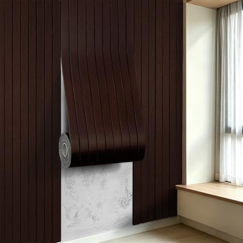 3D Peel and Stick Wall Panels PVC Grille Slat 394"x15.8" Self-Adhesive Wall Sticker Soundproof Paneling for Walls and Ceiling in Faux Brown Wood Grain Texture - color: Brown Wood Grain, size: 394"x15.8"