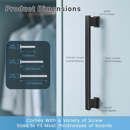 KNOBWELL 6 Pack Matte Black Solid Cabinet Pulls 7-9/16 Inch(192mm) Hole Center Kitchen Cabinet Handles,Cabinet Hardware for Cupboard Drawer Pulls - color: Matte Black, size: Hole Center：7-9/16 inch（192mm）