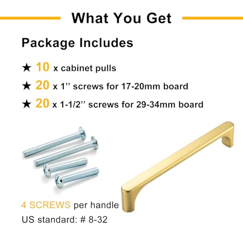 6-1/4 Inch Brushed Gold Cabinet Pulls Kitchen Handles 10 Pack 3126 - color: Brushed Gold, size: 6-1/4 In Hole Distance